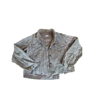 POL Corduroy Trucker Jacket Distressed Hem Button Up Long Sleeve Women L